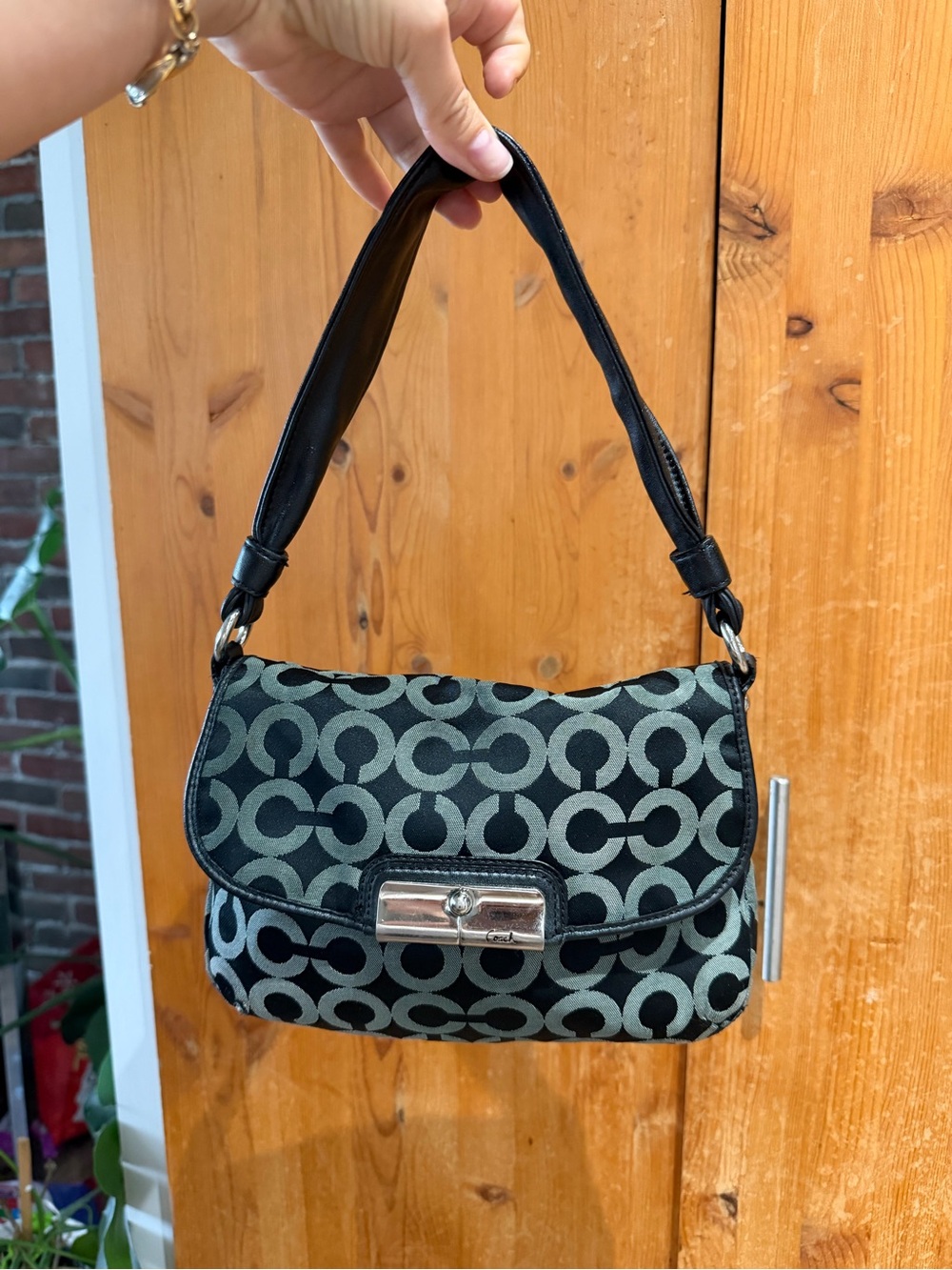 Coach Black and Gray Signature Shoulder Bag
